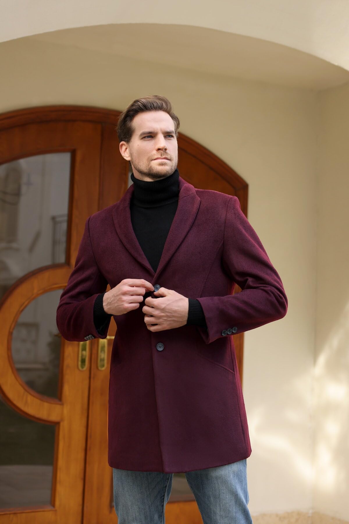 Allthemen Cappotto Lungo da Uomo Casual Trench Invernale in Lana Cappotti Spessa a Due Petti Outerwear a Vento Parka
