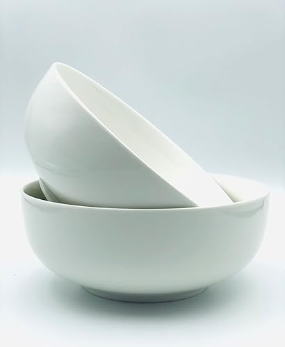 Portown Cuencos grandes redondos de porcelana (8 pulgadas y 54 onzas), juego de 2 cuencos de sopa de cerámica, cuencos de ensalada blancos, cuencos