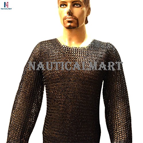 NauticalMart Chain Mail Vikings Armour Flat Riveted Solid Chest 54 Large Blackend