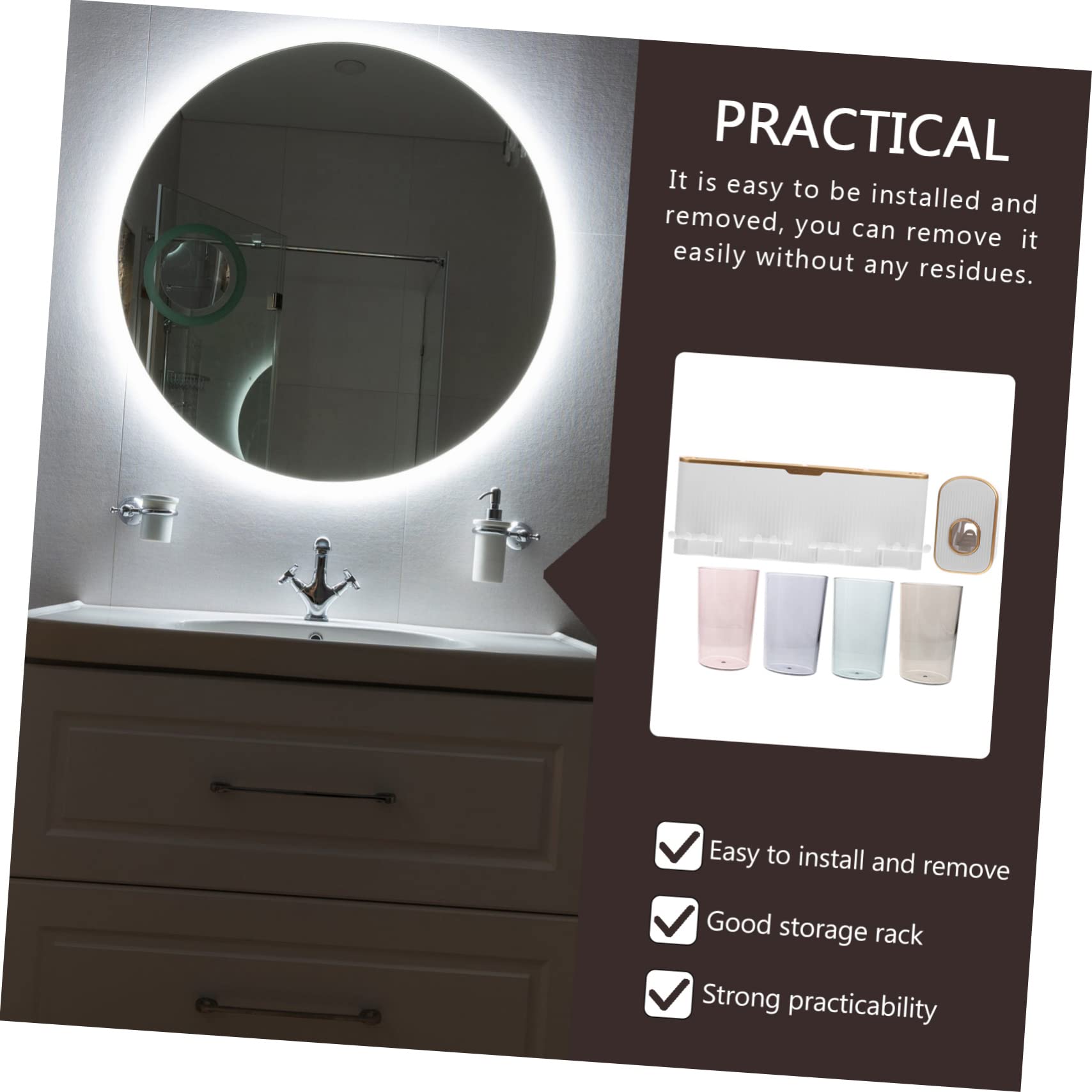 Amosfun Portaspazzolini da Bagno da Parete in Abs, Installazione senza Fori, Multifunzione, Bianco, per Casa e Hotel, Organizzatore per Oggetti da Toilette