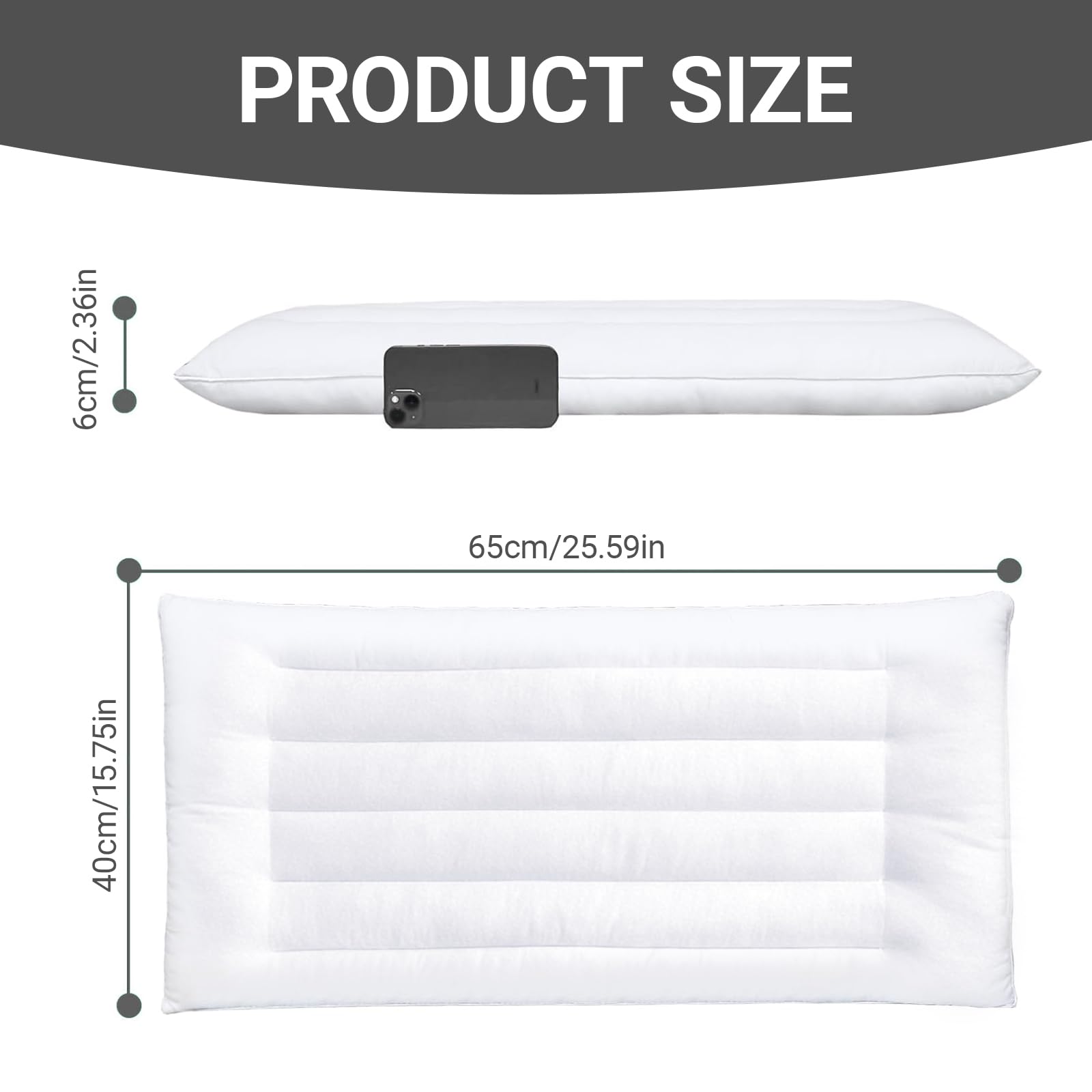 Cuscino Ultra Piatto Per Dormire, Alto 6 cm, Cuscino Sottile Per Chi Dorme Sulla Schiena e Pancia, Cuscino Basso Memory Foam per Dormire (Bianco, 65 x 40 x 6 cm)