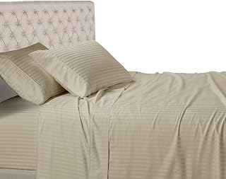 Stripe Sheets - 600 Thread Count - 4PC Bed Sheet Set - 100% Cotton - Sateen Stripe, Deep Pocket, King Size, Tan