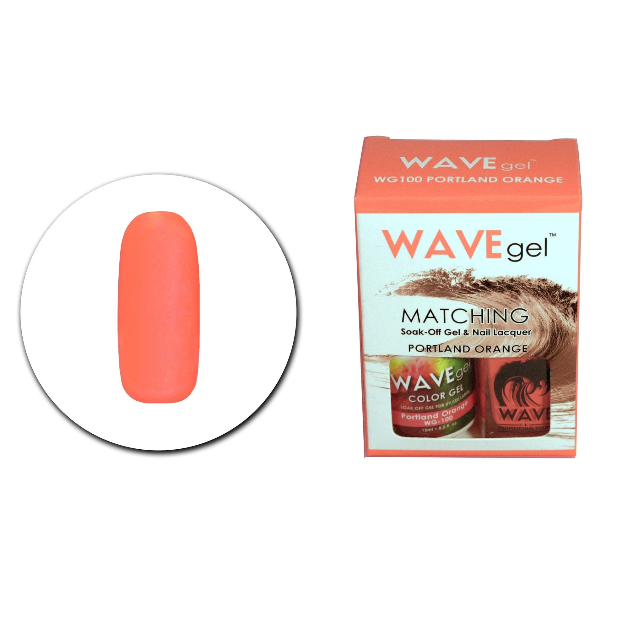 WAVEGEL Soak-0ff Gel & Nail Lacquer Matching Duo Set - Portland Orange - WG100-100 I 0.5 Oz