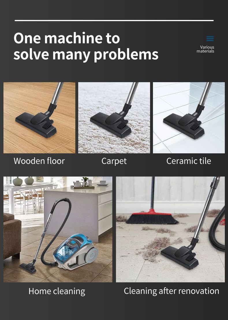 Aspirapolvere ciclonico a Cilindro Senza Sacco da 2800 W - Leggero e Silenzioso, Filtro HEPA, Tubo Estensibile, per Moquette e Pavimenti duri