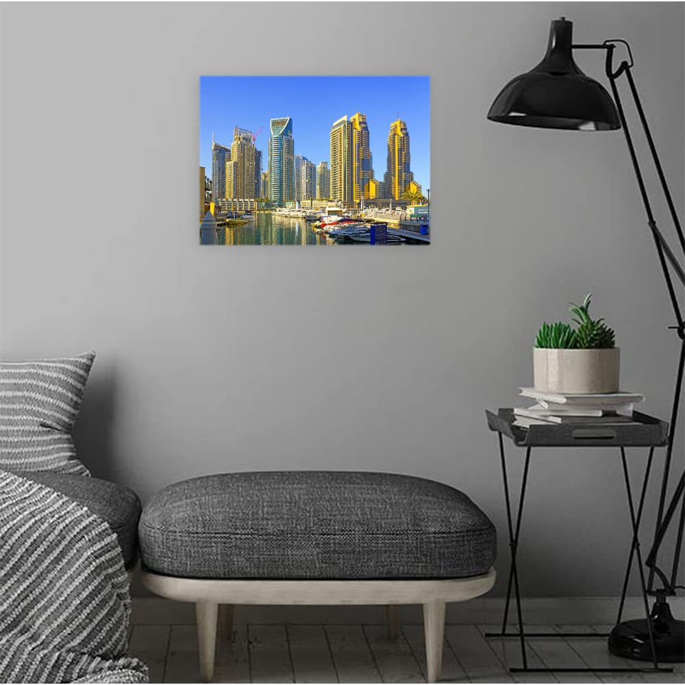 VERRE ART Wood Framed Canvas - Wall Decor for Living Room, Bedroom, Office, Hotels, Drawing Room (14in X 10in) - Marina City Walk