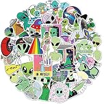 Alien Stickers, 50 Pcs UFO Mysterious Vinyl Waterproof Sticker Pack for Laptop, Water Bottle, Luggage, Phone, Suitcase Scrapbook DIY Decorations for Adult
