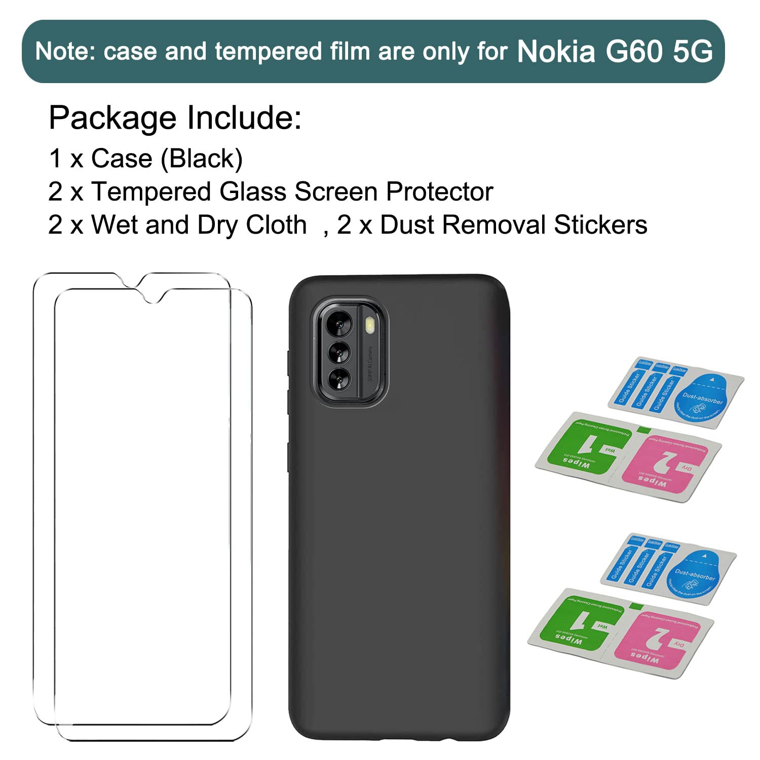 Coque Nokia G60 5G + Verre Trempé – Noir – Silicone Gel Fine – Htdmobiles