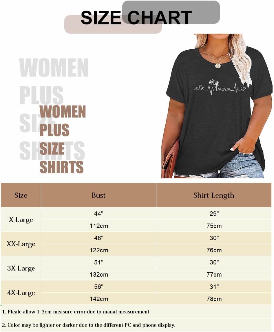Women's Summer Plus Size Beach Vacation Printed Short Sleeve Round Neck Casual Top - Image 6