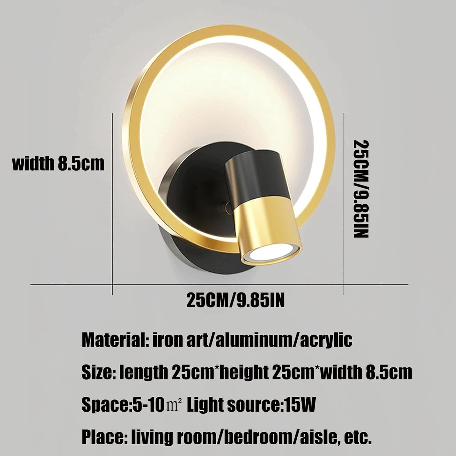 Lámparas de Pared para Dormitorio, luminosidad Ajustable, LED, Foco de Pared Ajustable, Metal, giratorias, para mesita de Noche, Dormitorio y Sala de Estar.