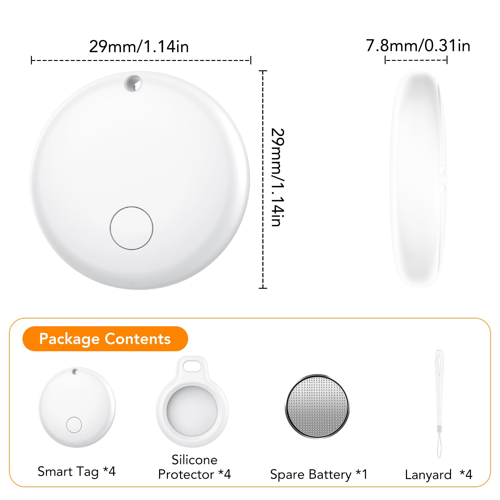 Android Smart Tag, Tracker Compatible con Google Find Hub App, Localizador Bluetooth (Sólo Android), Rastreador para Llaves, Cartera, Equipaje, Impermeable IP68, 4 Blanco