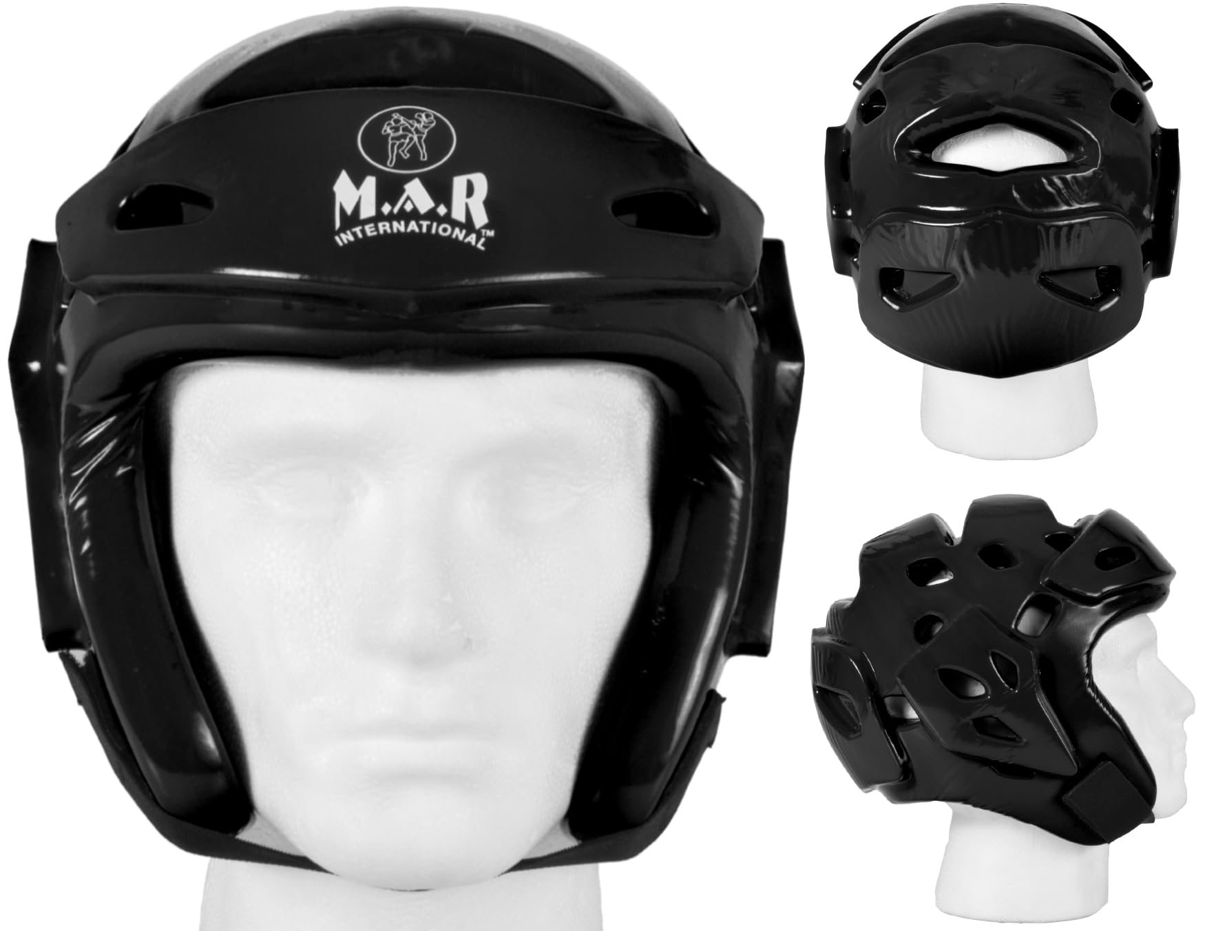 MAR | Black Pro Head Guard - Double Layer Vinyl Foam Protection, Boxing Sparring Grappling Competition Training for Kickboxing, Karate, Taekwondo, Semi Contact & More, Adult Kids Headgear (Large)