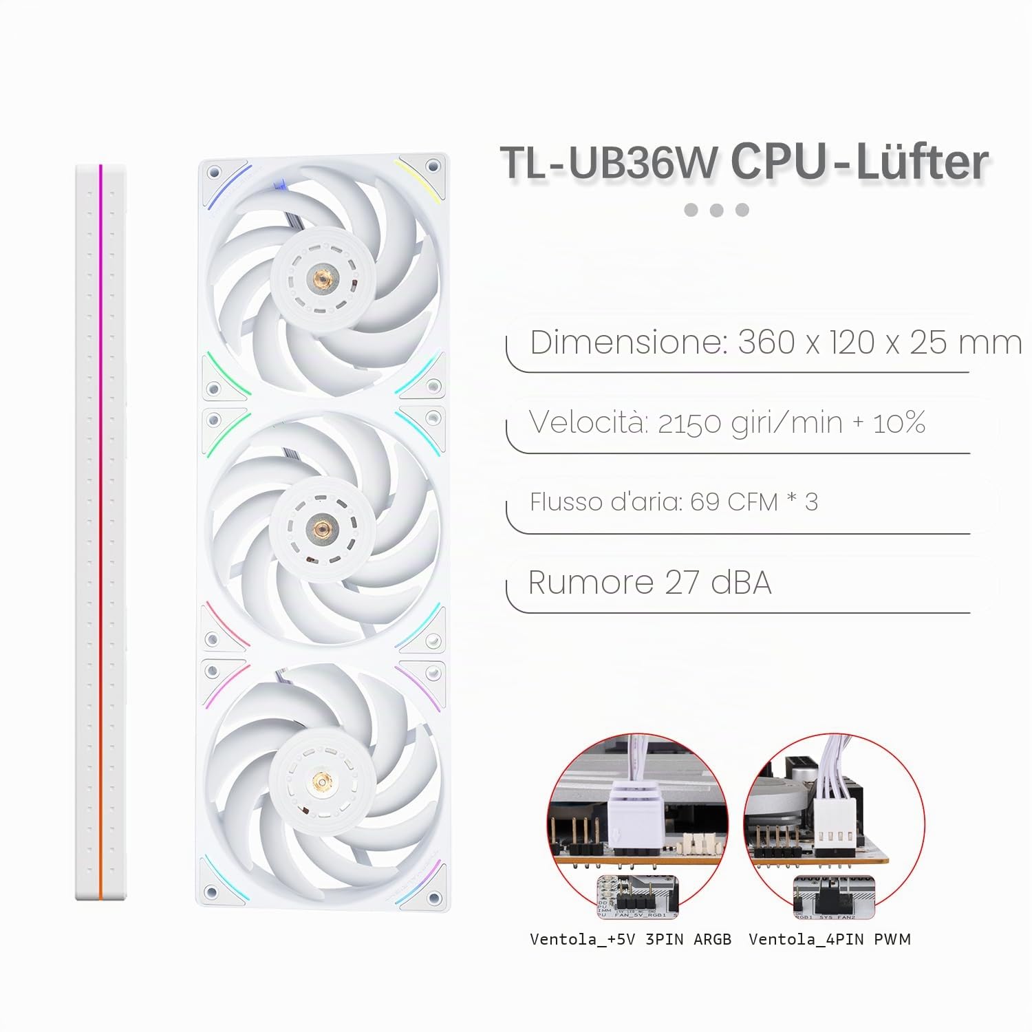 TR-Thermalright Hyper Vision 360 UB ARGB Bianco Liquido Raffreddatore per CPU, Schermo LCD IPS da 3,95'' con Risoluzione 480x480 - Magnetico, Raffreddatore da 360mm, per AM4/AM5, LGA1851/1700/115x