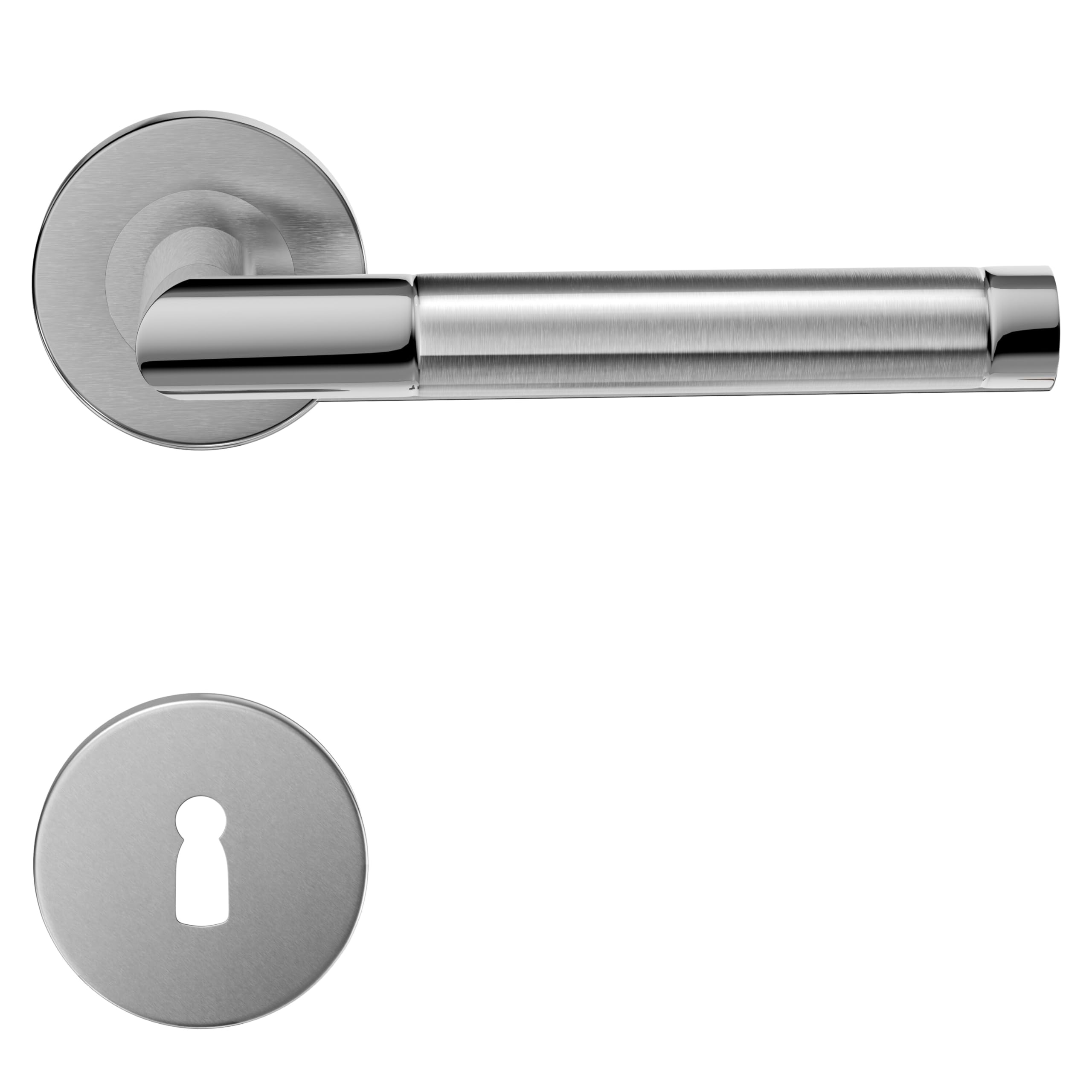 1 Pack of HAIFUAN Stainless Steel Door Lever Handle with Key Hole Escutcheon,Door Lock Handle Set,Door Hand Bar,Dual Color (S02-103K-D)