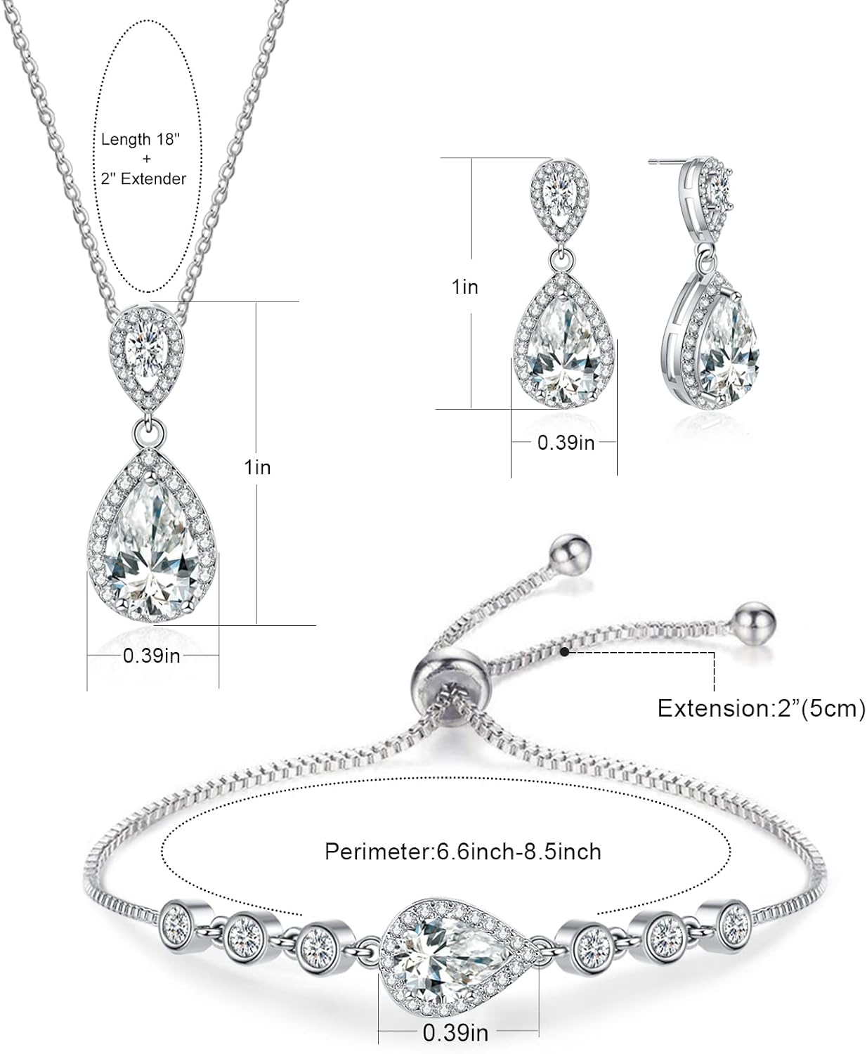 DHQH 4PCS Wedding Jewelry for Bridesmaid Cubic Zirconia Teardrop Necklace Earrings Bracelet Ring Set Bridesmaid Jewelry Set for Women Party Jewelrys Gift - Image 6