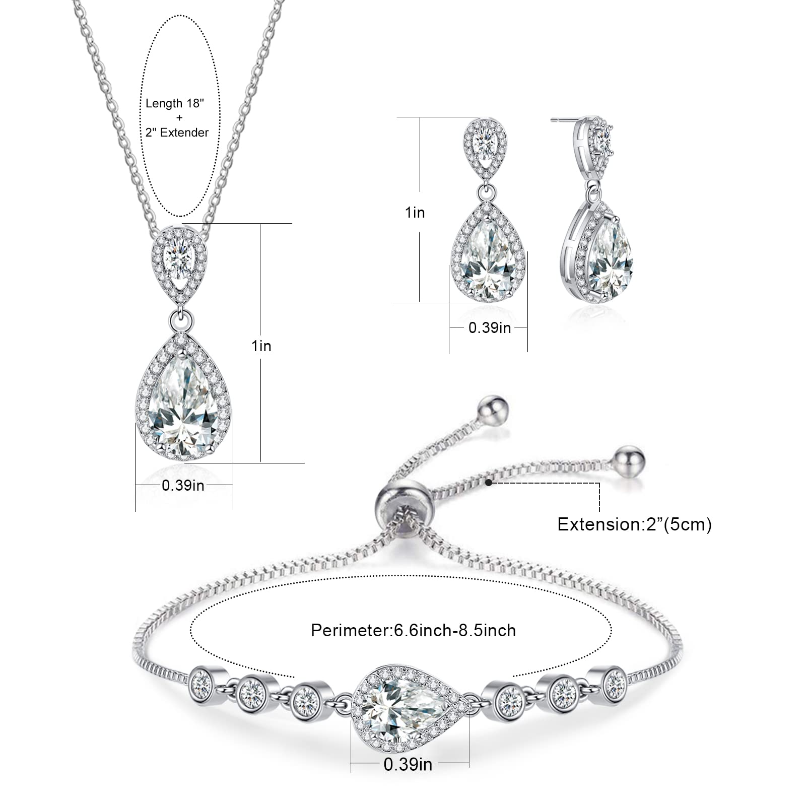 DHQH Set di 4 gioielli da sposa per damigella d'onore con zirconia cubica collana a goccia orecchini braccialetto anello set di gioielli per damigella d'onore per donne gioielli regalo per feste