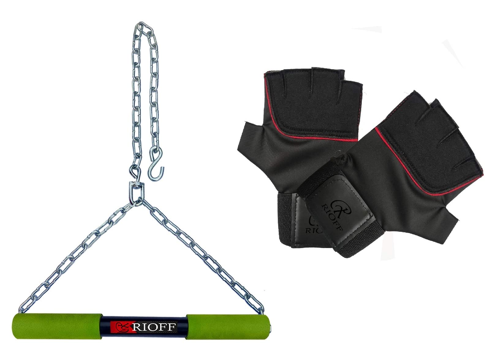Hanging rod Pull Up Bar for Height Increaser and Pull Exercise with Heavy Chain With Weight Lifting Gloves 5FT Green-image-42