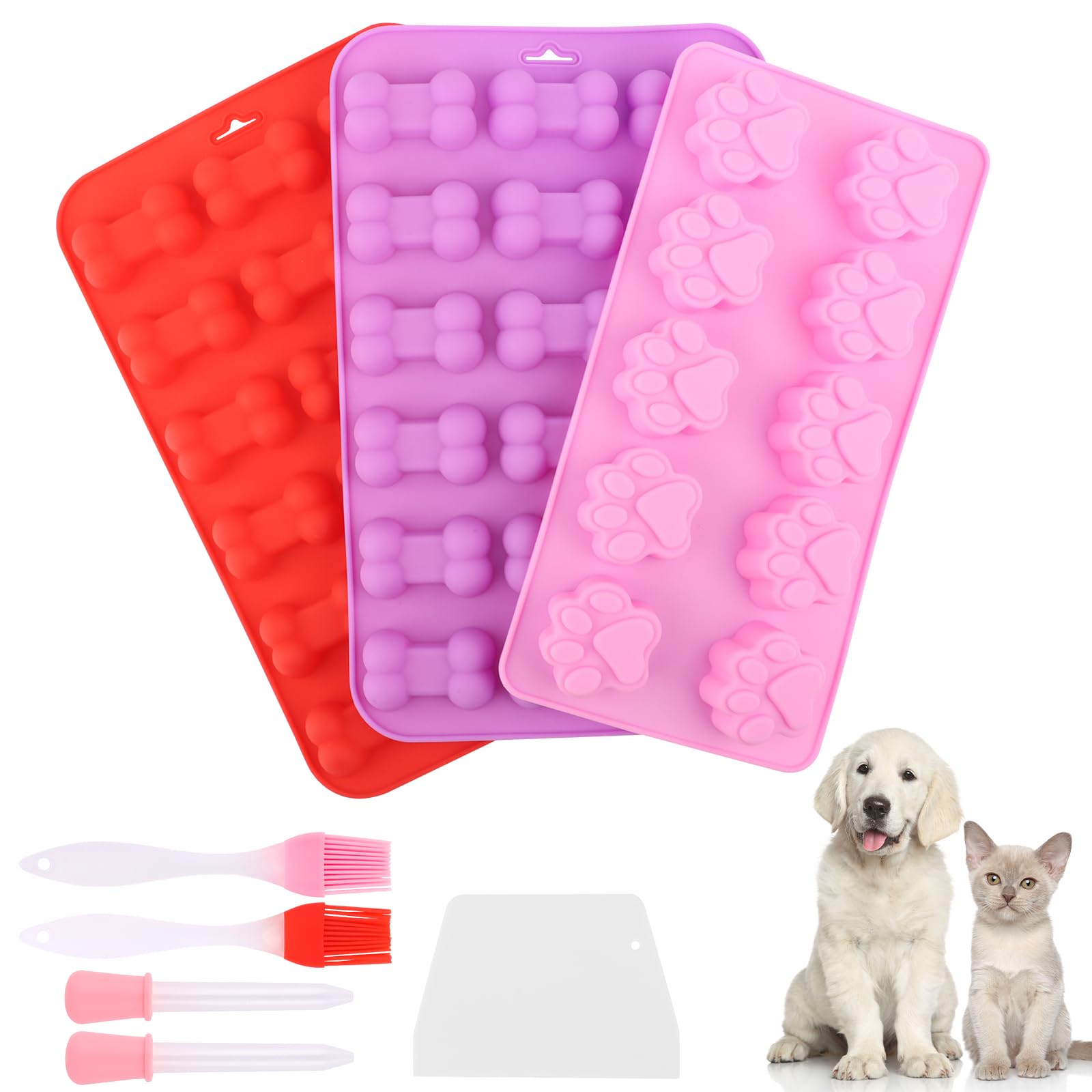 Forme Patte Os Chien Moules à Gâteau Silicone Forme Patte Et Os Chien - 2-en-1 - Pour Friandises Et Biscuits Moules Cuisson Silicone