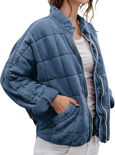 Cozy Chic: Medium Women's Quilted Puffer Jacket in A04-Blue Grey - Image 3