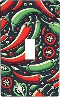 Decorative Single Toggle Switch Wall Plate Vegan-Peppers-Chili-Red Polycarbonate Outlet Cover Unbreakable Faceplate