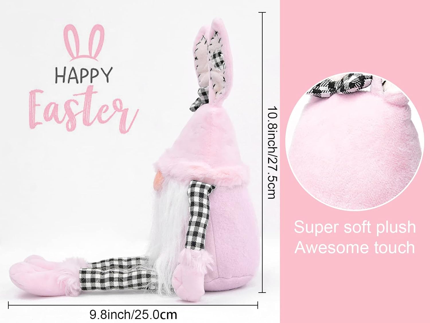yuboo Easter Decorations Pink Gnome Plush,Spring Bunny Stuffed Rabbit for Holiday Easter Women's Girl's Gift