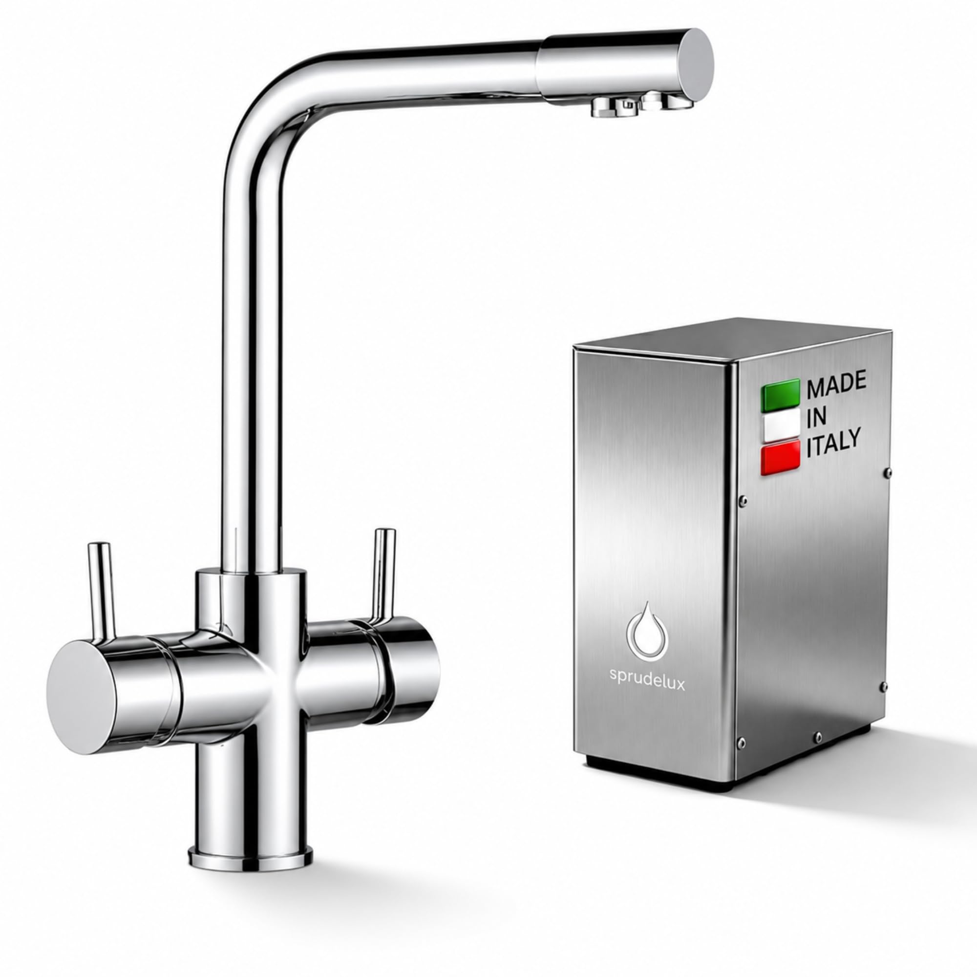 SPRUDELUX® Untertisch Wassersprudler System INOX Trinkwassersprudler mit 5-Wege Wasserhahn Küche, Sprudelwasser & stilles Wasser direkt aus Wasserhahn