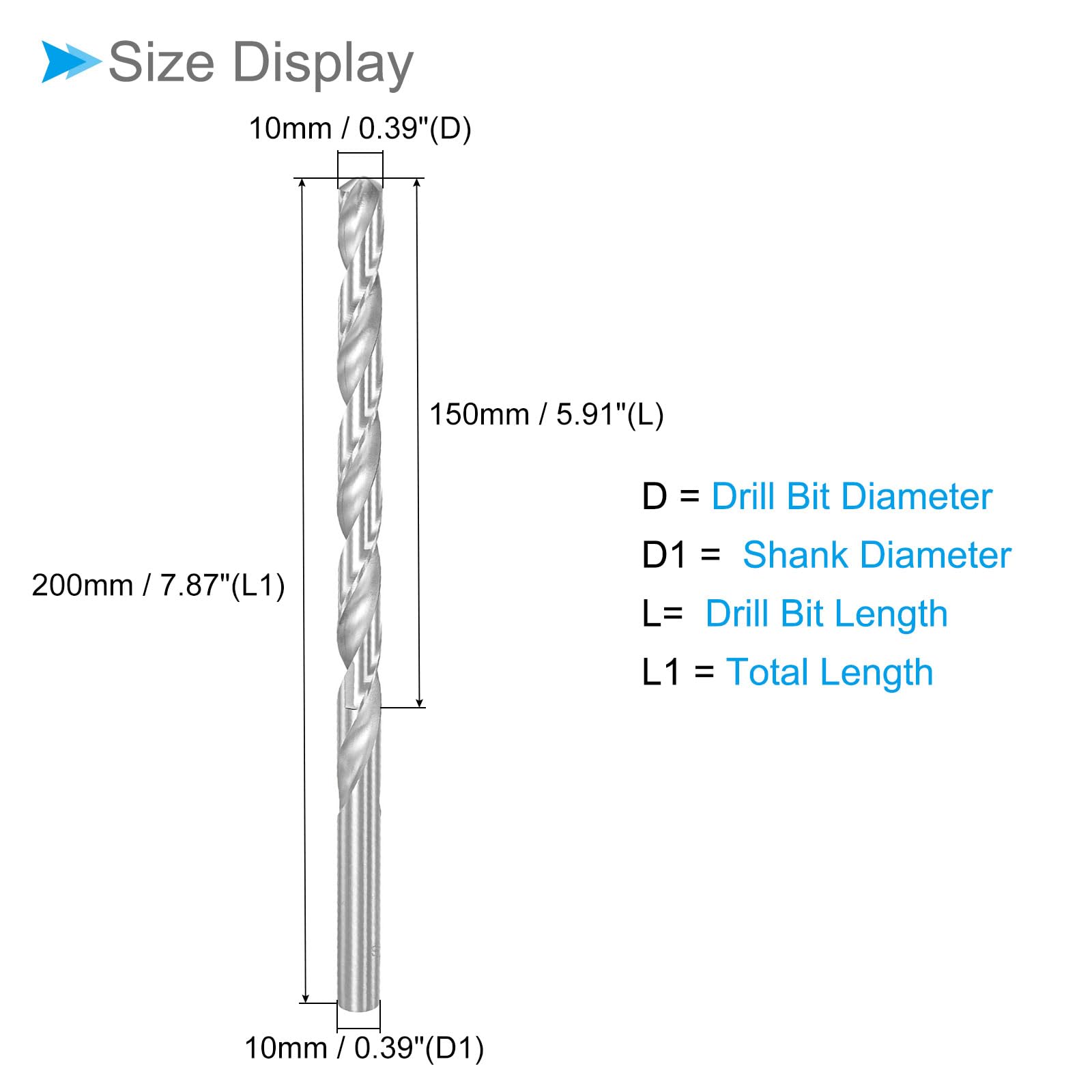 CoCud Twist Drill Bits, 10mm Drill Bit Diameter 200mm Total Length, 6542 High Speed Steel Straight Shank Twist Drill Bit - Image 2