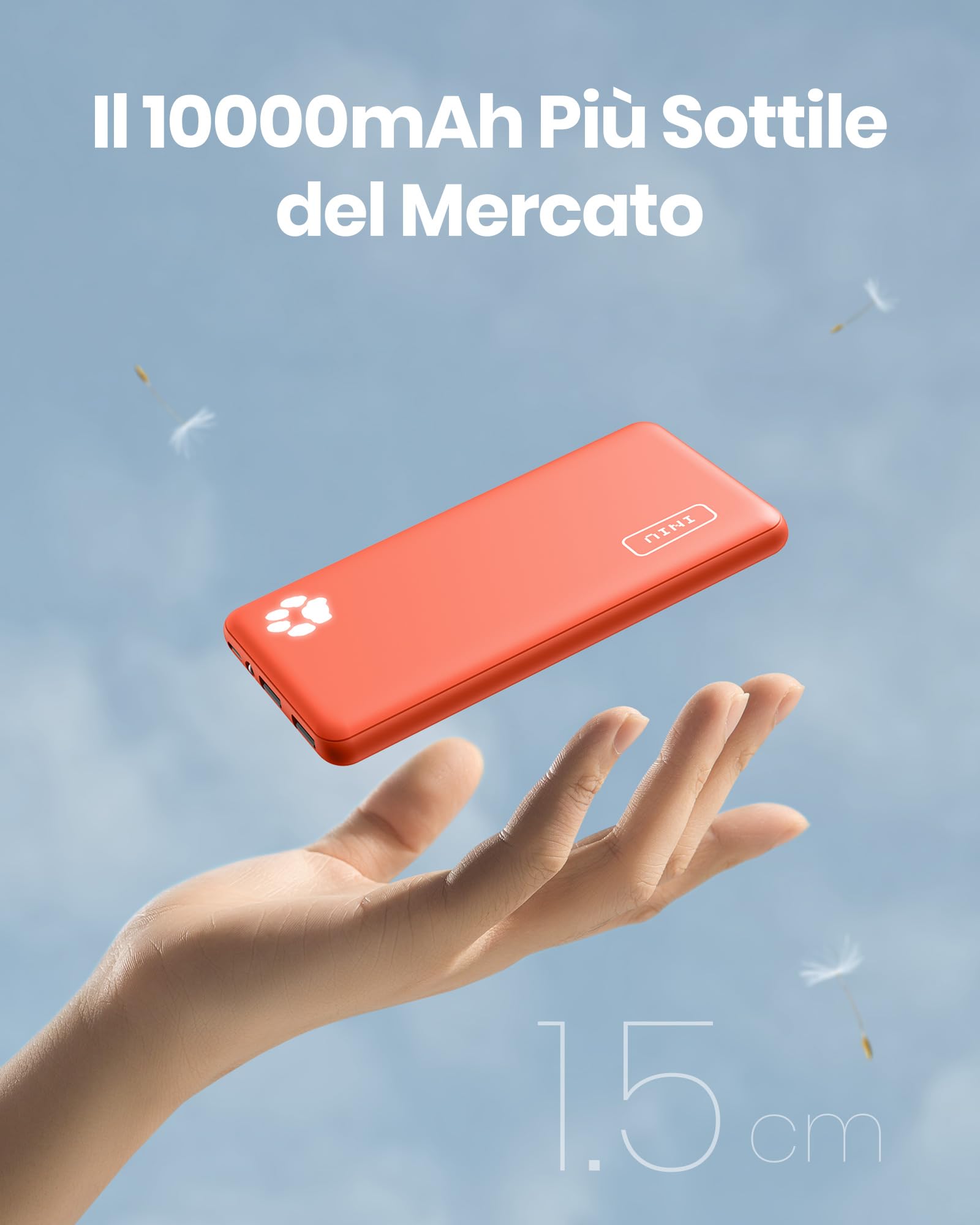 Power Bank, INIU Ultra Sottile & Leggero Powerbank 10000mAh Doppia Uscita 3A ad Alta Velocità, Porta USB C da Esterno Caricatore Portatile di Torcia per iPhone 15 14 13 12 Pro Max X 8 Samsung Huawei