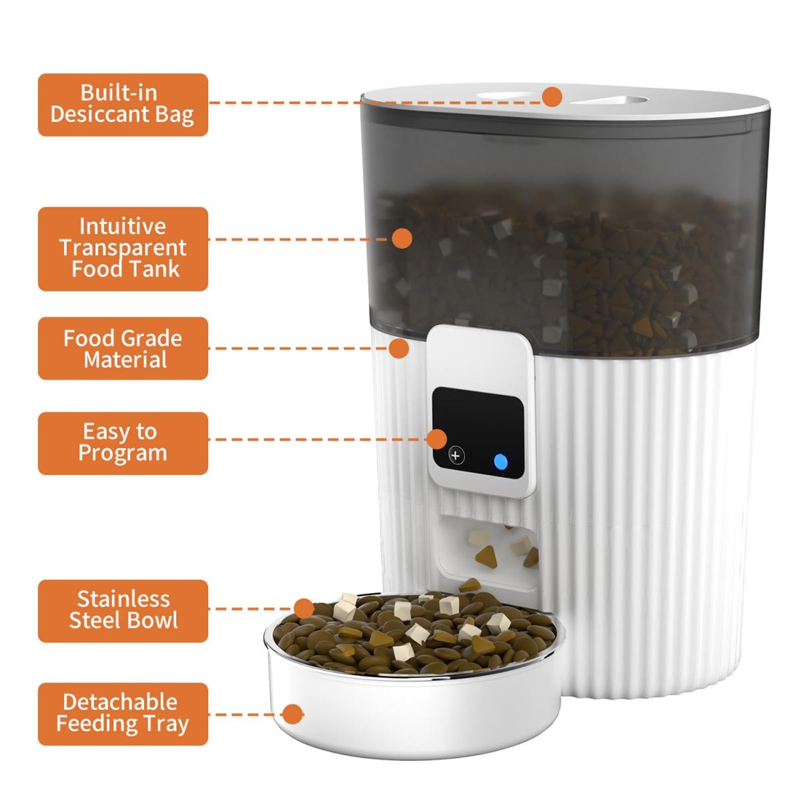 Dispenser Automatico di Cibo per Gatti, Alimentatore Automatico per Cani Controllo APP Staccabile da 2,4 GHz per Interni