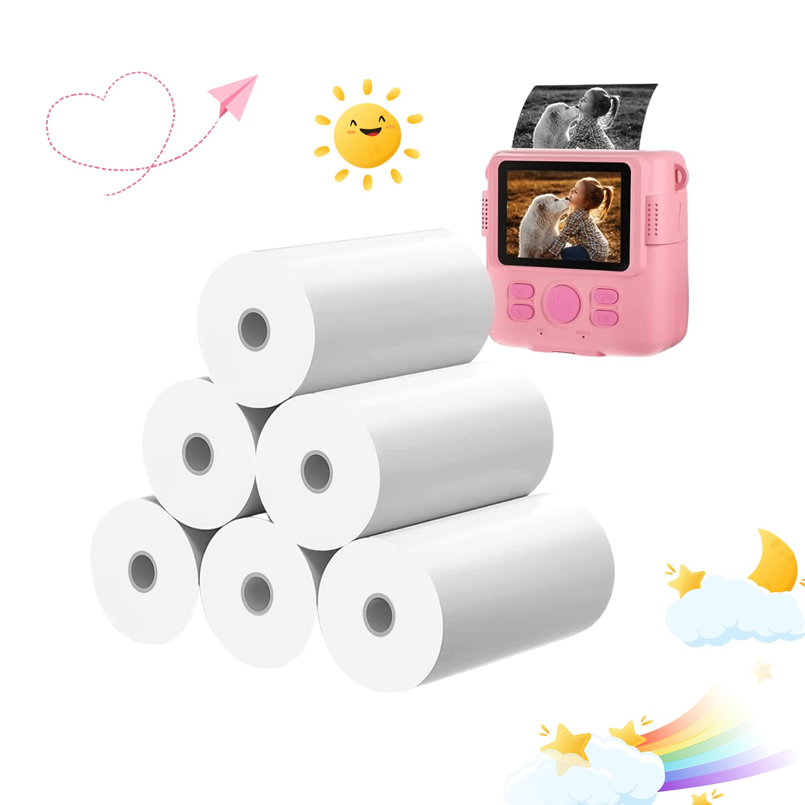 Zestaw 6 rolek termicznego papieru fotograficznego do drukarek błyskawicznych: idealny do natychmiastowych kamer i drukarek przenośnych, druk w wysokiej rozdzielczości bez atramentu