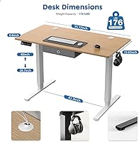 Vista 4 de 55 Inch Electric Standing Desk, Ergonomic Sit Stand up Desk with Drawers, Computer Desk for Home Office, Height Adjustable Desk Computer Workstation