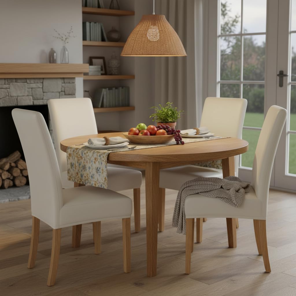 Lot de 4 Housses de Chaise de Salle à Manger en Similicuir PU imperméable et Extensible (crème, 4)