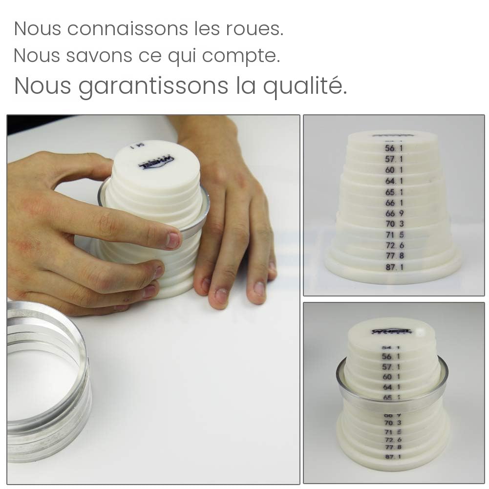 Bagues De Centrage Moyeu Voiture 67.1mm à 66.1mm Lot De 4 - Alliage Aluminium Rouge ABSOPRO