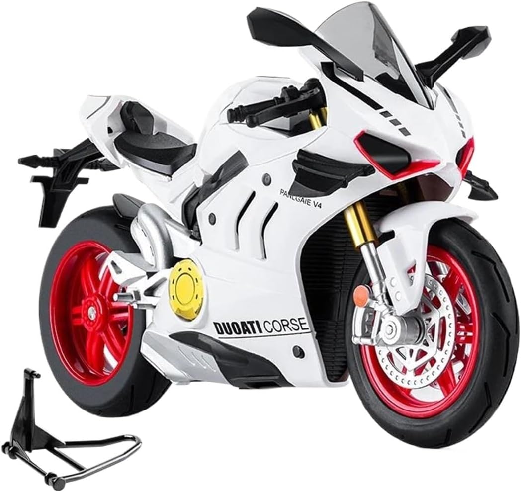 Mini Simulation Motorcycle Toys 1:10 for Ducati V4S S1000RR H2R Alloy Pressure Motorcycle Model Toys Adult for Boys(White)