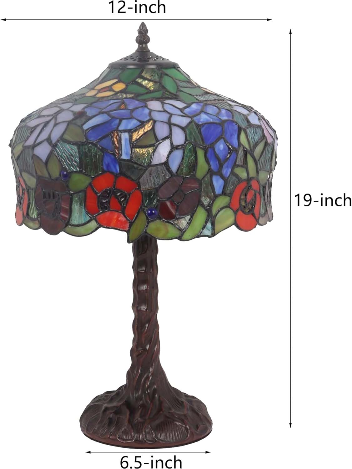 Bieye L10995 Wisteria Flower Tiffany Style Stained Glass Table Lamp with Tree Trunk Base for Home Decoration (Multi-Colored, 12-inch Wide)