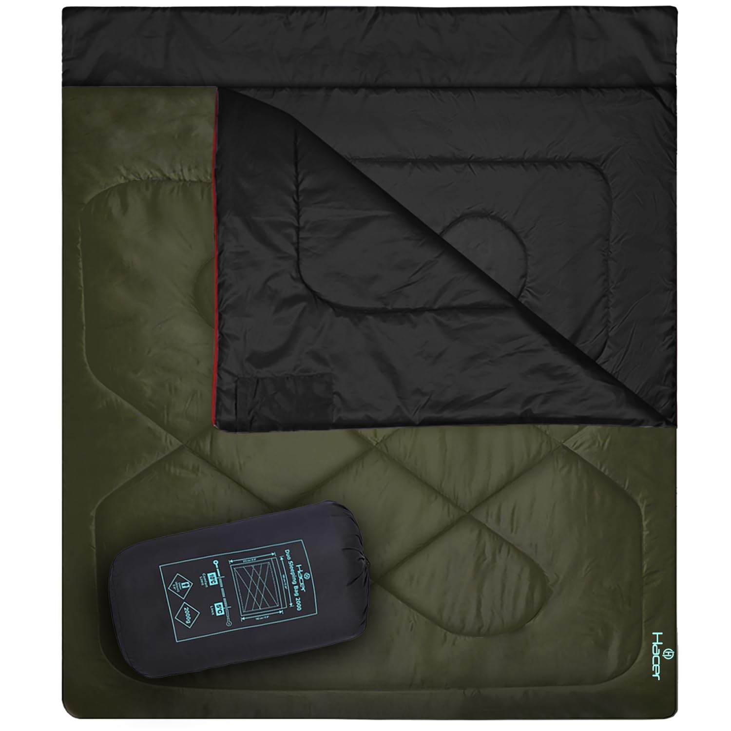 Hacer HC-2000 Dual Couple Camping Sleeping Bag Open Comforter & Mattress +5 Degree Winter 210T Polyester Lining Hiking Trekking Bags Baby (6.9ft x 5.2ft, Army Green & Black, 5°C to +10°C, 2.2kg) (B0CRP92G7P) Amazon Price History, Amazon Price Tracker