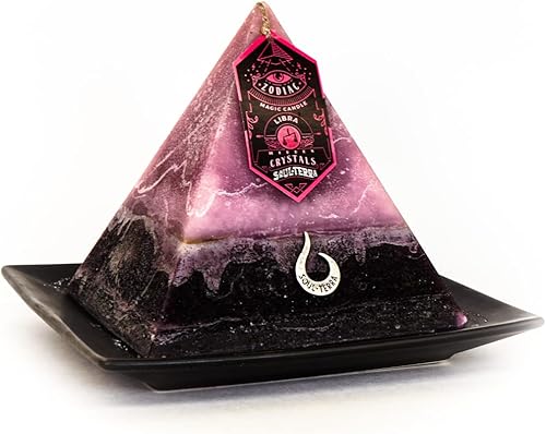 Miniatura 3 de Soul-Terra Libra - Vela de pirámide de cristal misterioso del zodiaco, cristales, anillos, amuletos yo runas en el interior, 12 zodiacos, mecha de