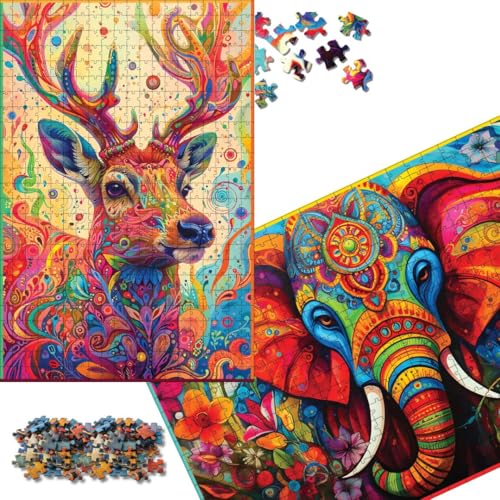 Image of 500 Piece Puzzles Combo: The Wise Elephant + Majestic Deer for Kids & Adults | Mind, Peace Relaxing, Screen-Free Play Brain Game - Family & Nature Lovers