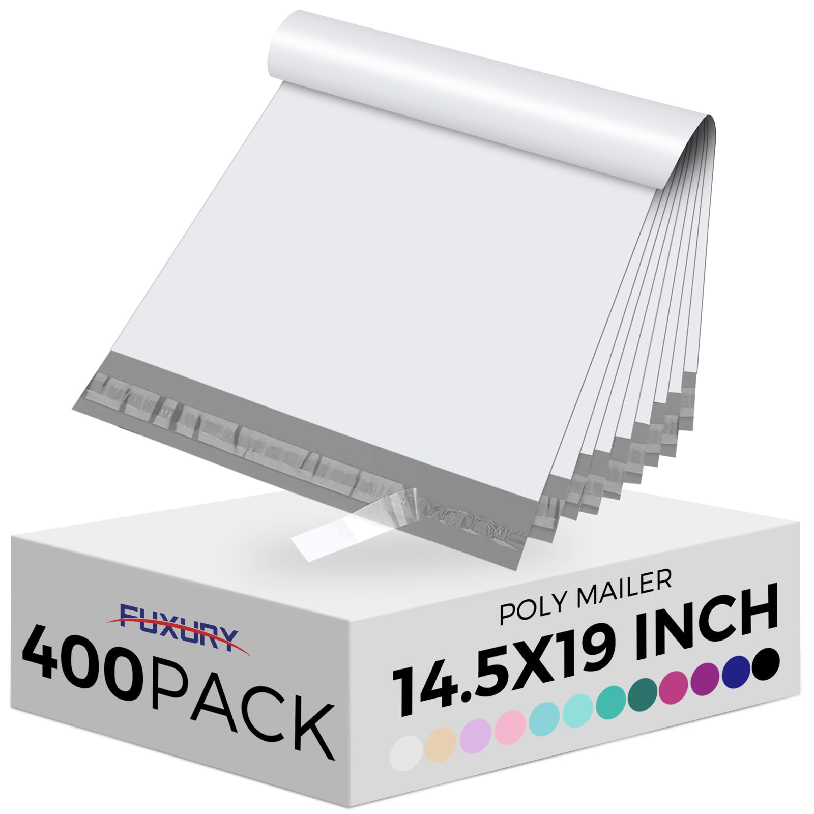 Fuxury Poly Mailers 14.5x19" 400Pcs Bulk Shipping Bags for Clothing Strong Adhesive Shipping Envelopes Waterproof Heavy Duty Packaging Mailing Bag for