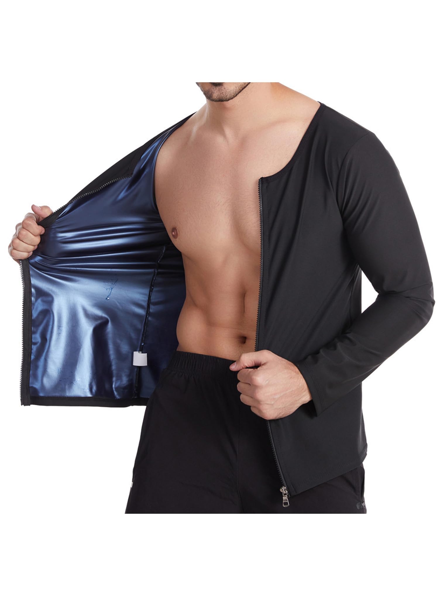 Nyeemya Sauna Suit for Men Sweat Workout Body Shaper Zipper Top Slimming Fitness Training Undershirts Shapewear
