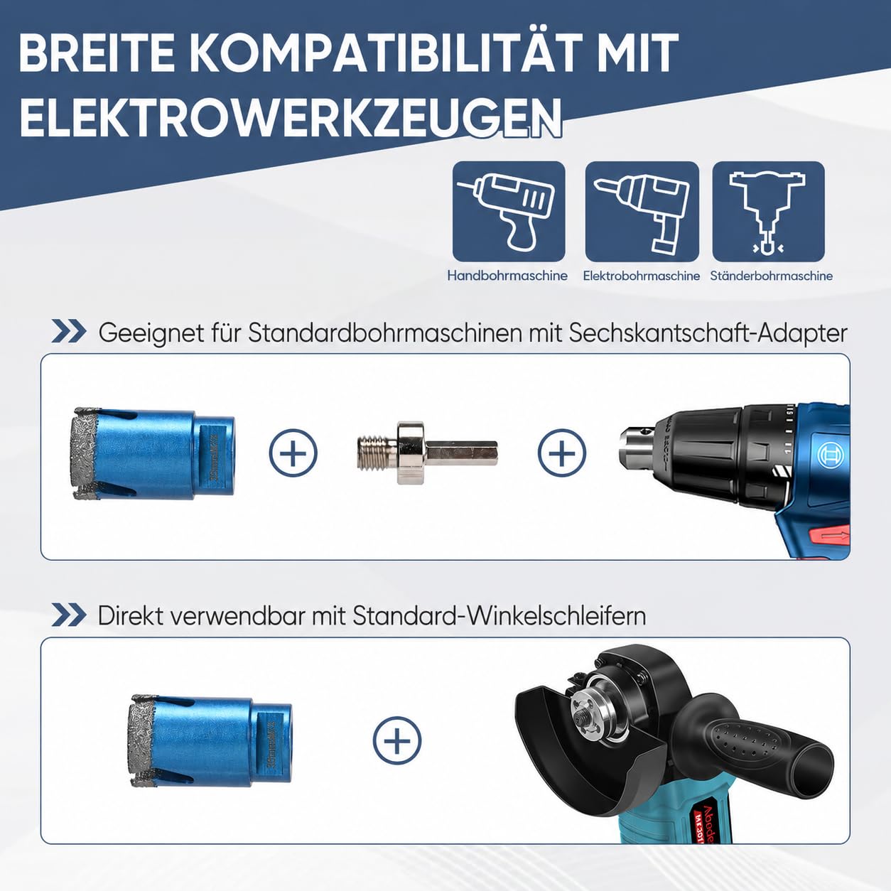 Diamant Fliesenbohrer Set 10 Stücke, 6/6/8/20/35/50/68mm, Diamant-Fasenbohrer /10mm Fingerbohrer/Dreikantschaft-Adapter vakuumgelötet für Porzellan Fliesen Keramik Granit Marmor