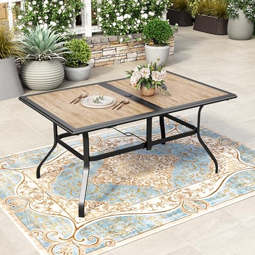 Image of HERA'S HOUSE Outdoor Dining Table for 6, Metal Table w /Umbrella Hole