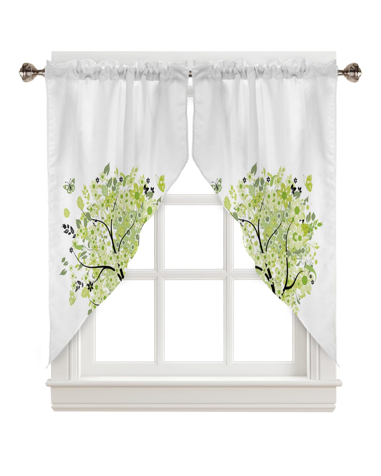 Prime Leader Floral Swag Valance Curtains Classic Cutly Flowering Tree Rod Pocket Kitchen Curtains Scalloped Window Treatment Valances Swag Curtains for Living Room, 1 Pair, 36" W x 45" L