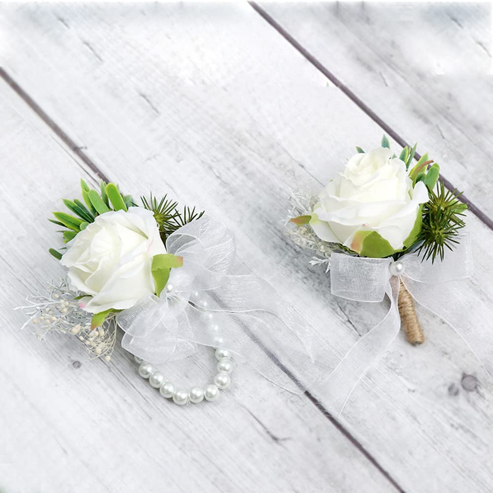 Ramillete de Boda, 2 Piezas Boda Boutonniere, Novio Ramillete, Nupcial Ramilletes Accesorios, Adecuado para Bodas, Bailes, Banquetes, Aniversarios