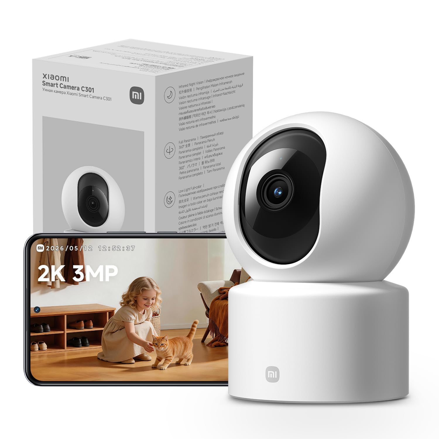 XIAOMI C301 Indoor Camera, 2K 3MP Wi-Fi Security Camera Indoor, Mi Home App
