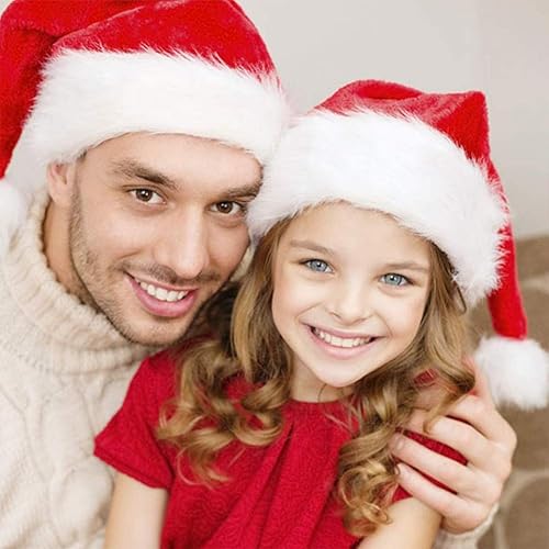 Miniatura 7 de CCINEE Sombrero de Papá Noel para niños, sombreros de Papá Noel de Navidad, sombrero rojo de felpa para decoración del hogar, suministros de fiesta,