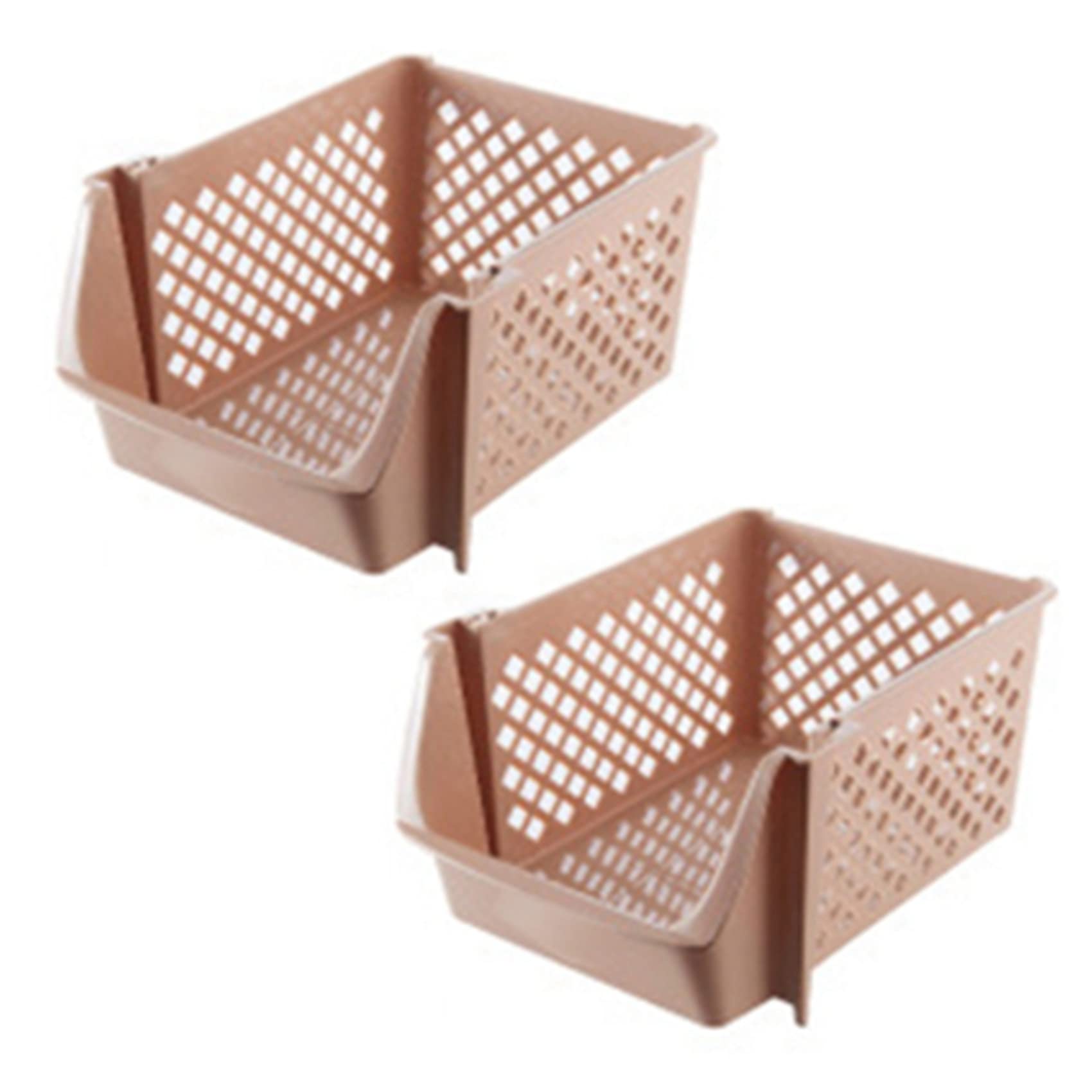 Hndhbfgrt 2X Stackable Plastic Basket Kitchen Storage Basket Fruit & Vegetable Plastic Storage Basket Plastic Storage Rack(Beige)