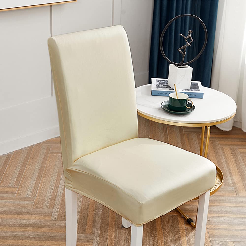 Fundas Para Sillas de Comedor Piel Sintética Impermeables Elásticas Para Comedor Fundas Universales Para Casa Oficina Restaurante(4 unidades, beige)