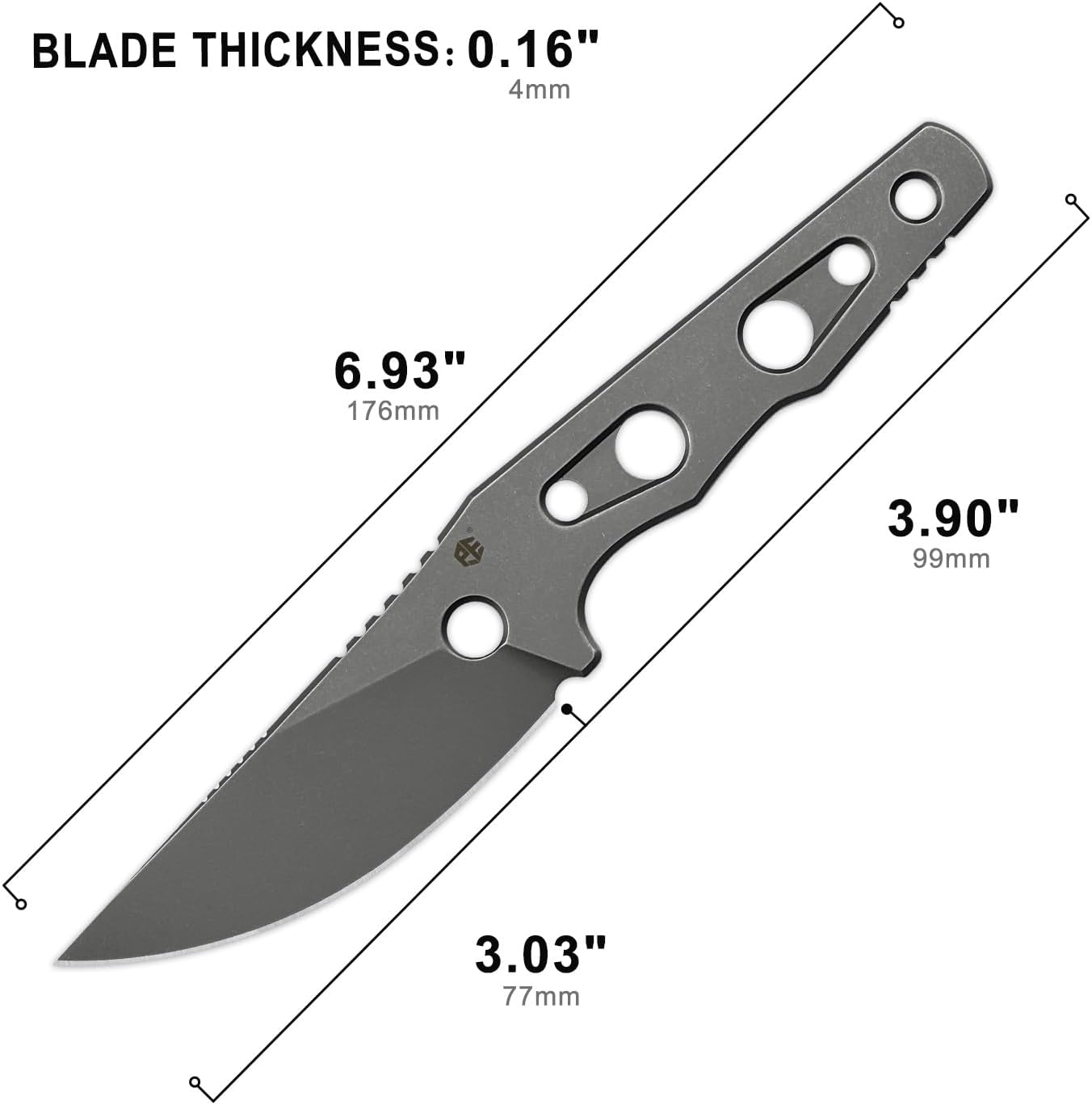 Petrified fish PFE18 Bison L 3.03" Fixed Blade Knife, N690 Steel Skeleton Personalized Knife Stonewashed Blade for EDC (Gray Stonewashed)