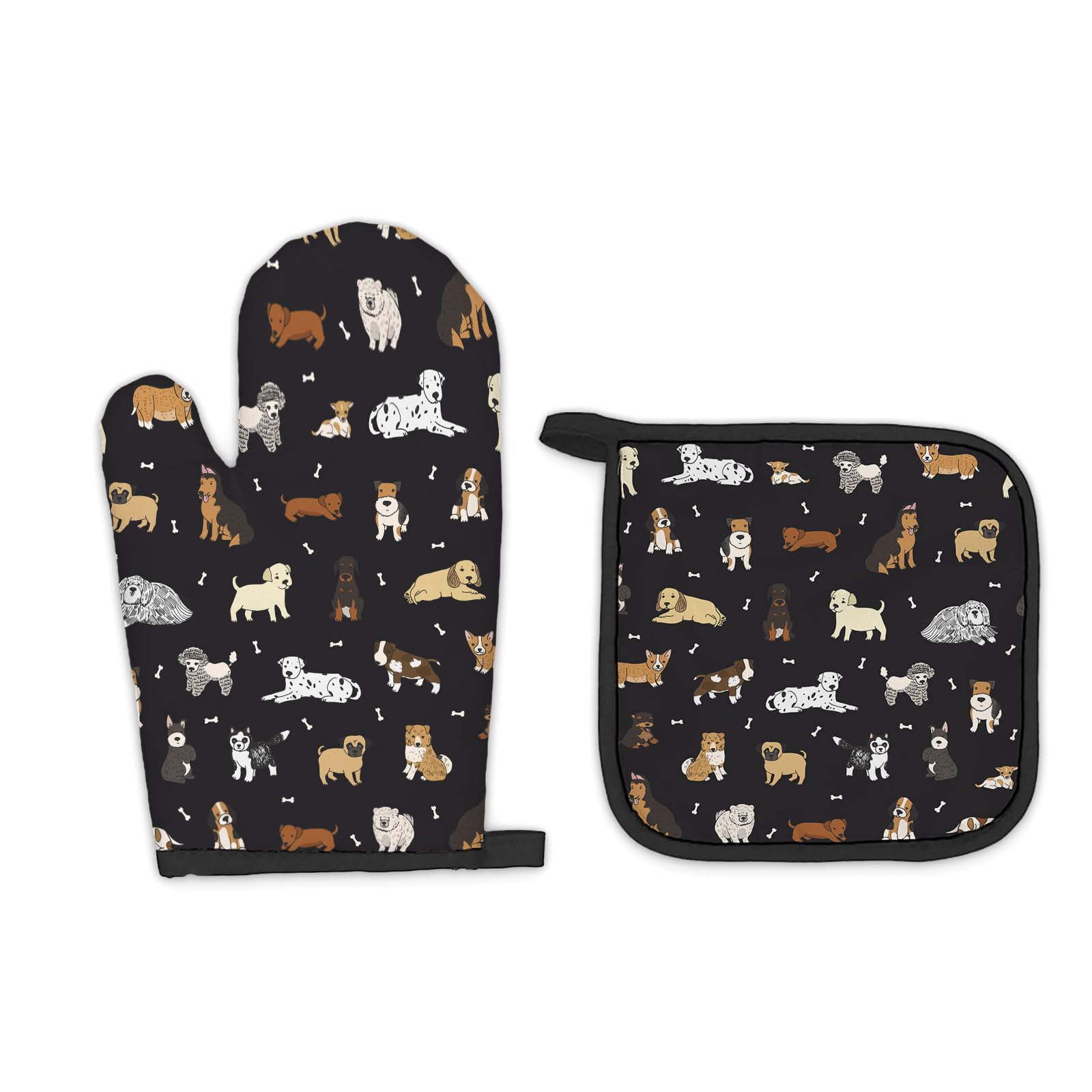 FIicy Dog Lover Gifts Black Oven Mitts and Pot ...