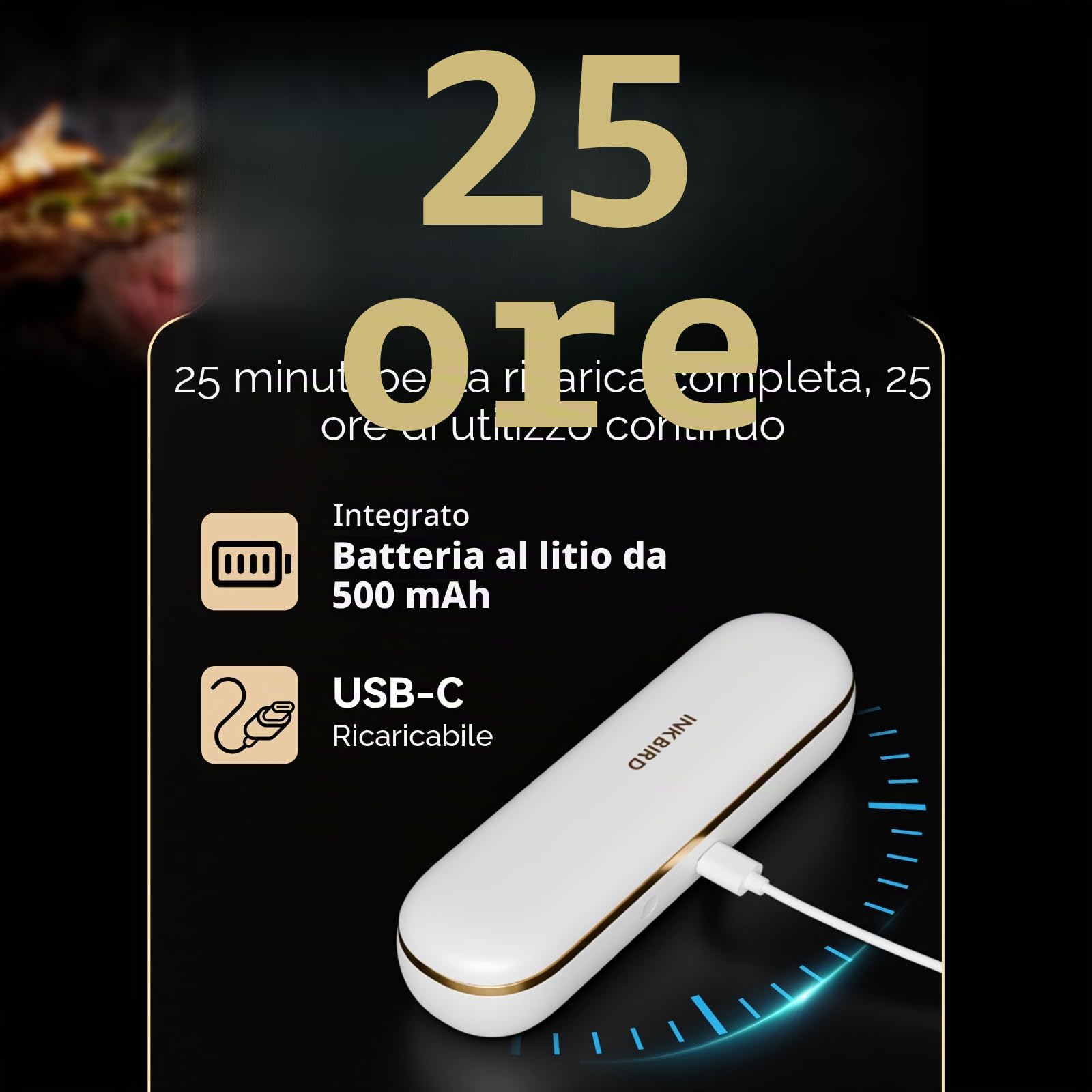 Termometro per carne Bluetooth INKBIRD INT-11S-B, sonda per carne multisensore ultra precisa, con allarmi di temperatura alta e bassa e stimatore del tempo di cottura, ideale per principianti e chef